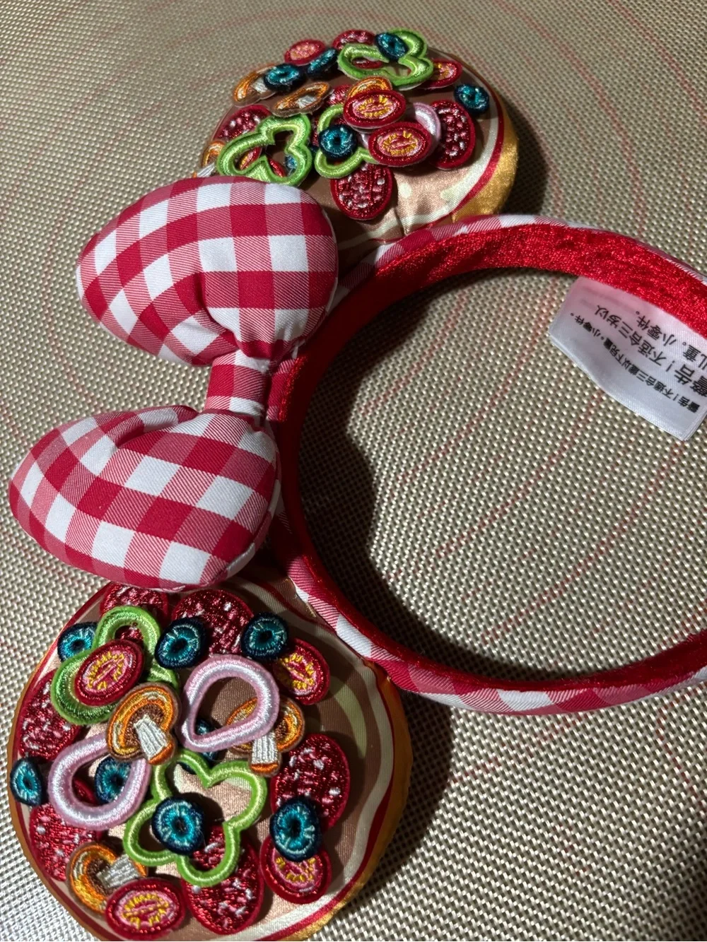 Disney Red Gingham Bow Headband with Colorful Donut Ears
